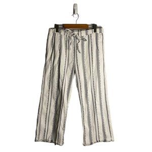 Ellis & Dewey Women's Black and White Striped Frayed Hem Pants